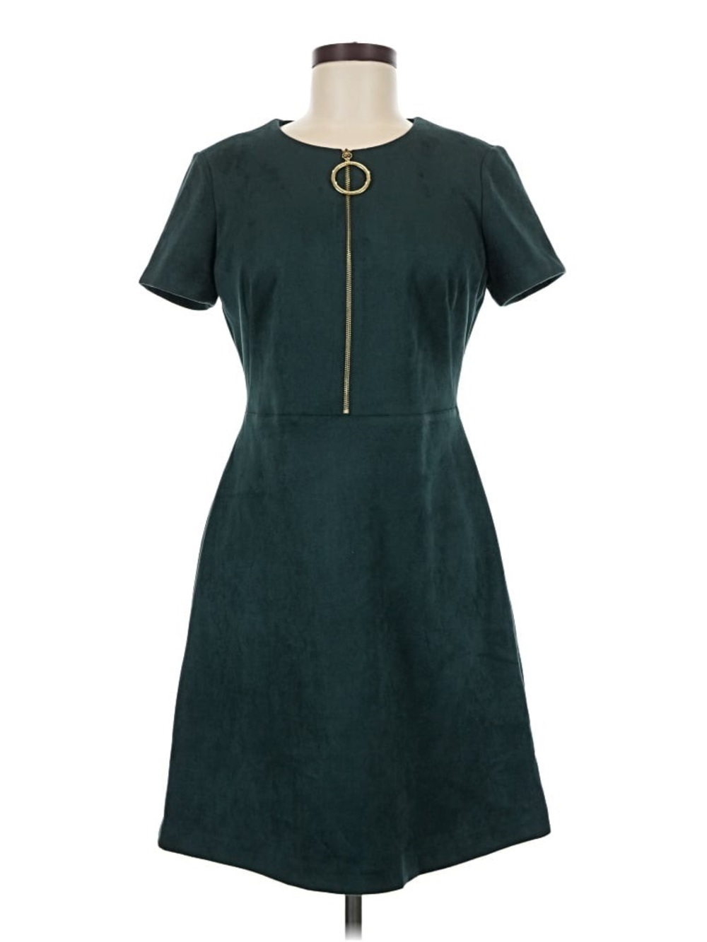 Calvin Klein Dark Green Faux Suede Short-Sleeve Zip Front Mini Dress 4